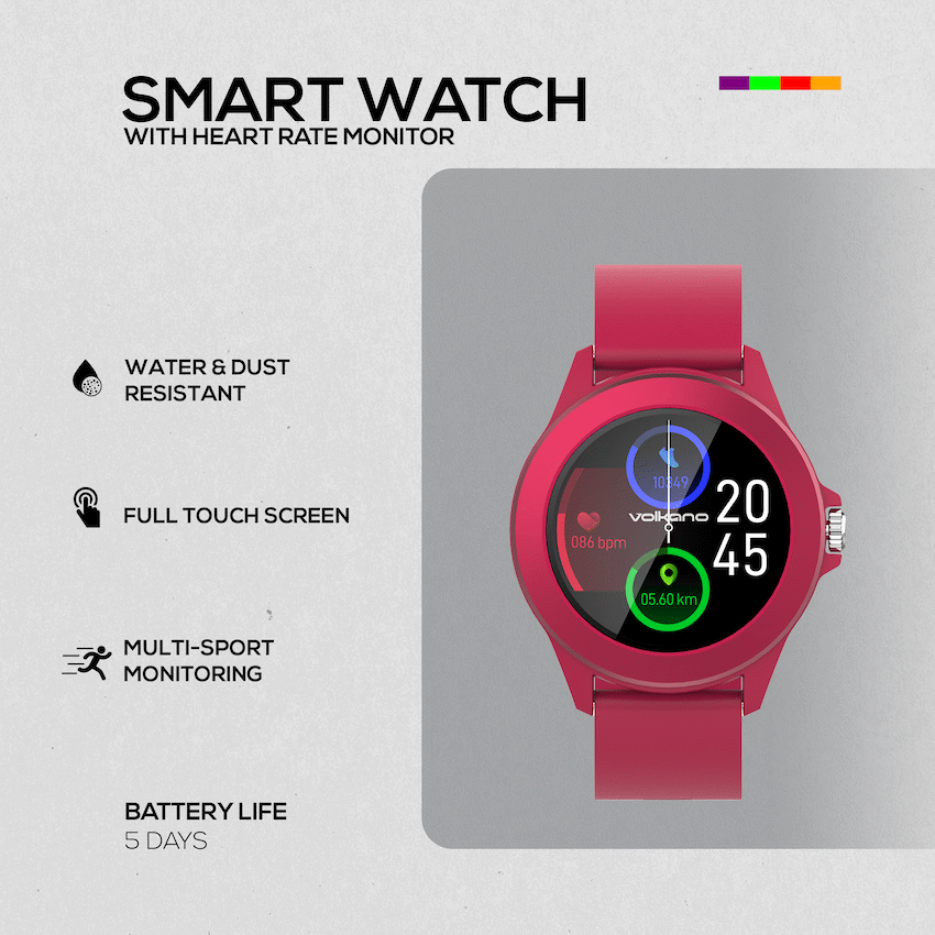 Volkano Splash Series Round Smartwatch - Red - Image 8