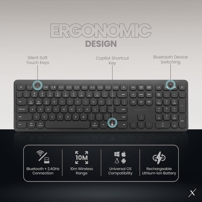 VolkanoX Ignite Bluetooth Wireless Keyboard and Mouse Combo - Graphite - Image 16
