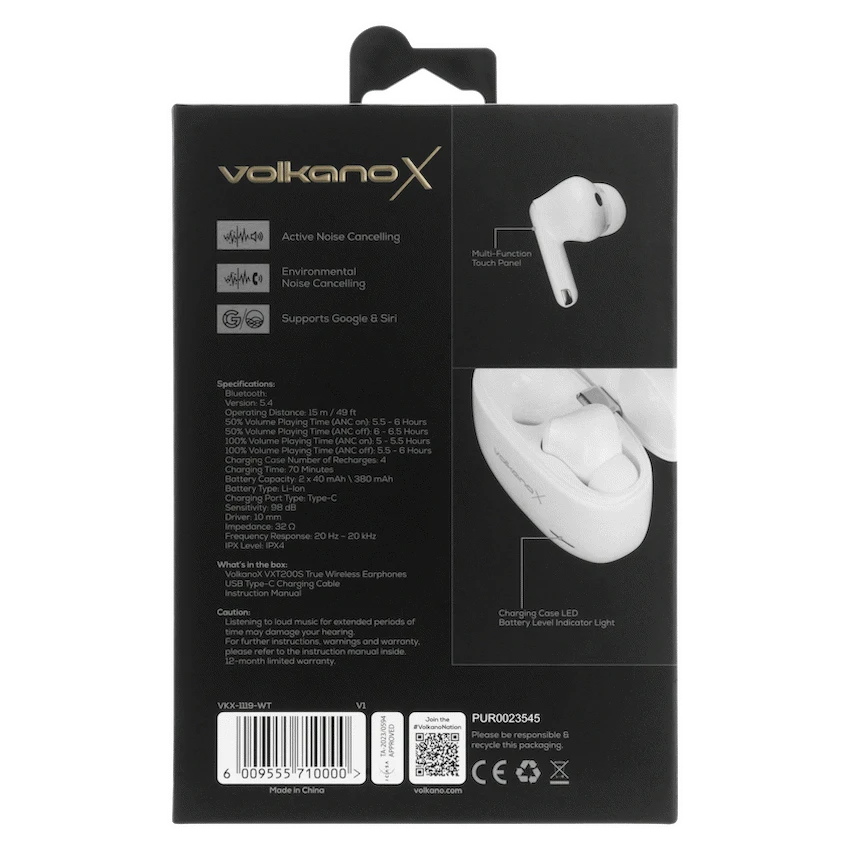VolkanoX VXT200S Hybrid ANC TWS Earphones - White - Image 17