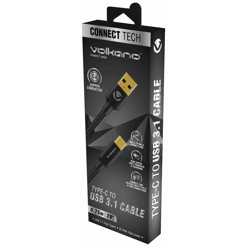 Volkano Connect C Type-C to USB 3.1 Cable M/M 0.75m - Image 4