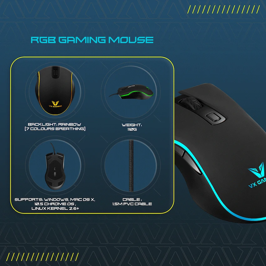 VX Gaming Hypnos Series Gaming Mouse with Rainbow Lighting - Image 9