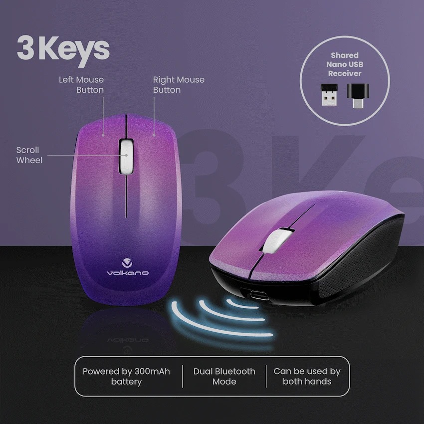 Volkano Prism Series Bluetooth Wireless Keyboard and Mouse - Purple - Image 10