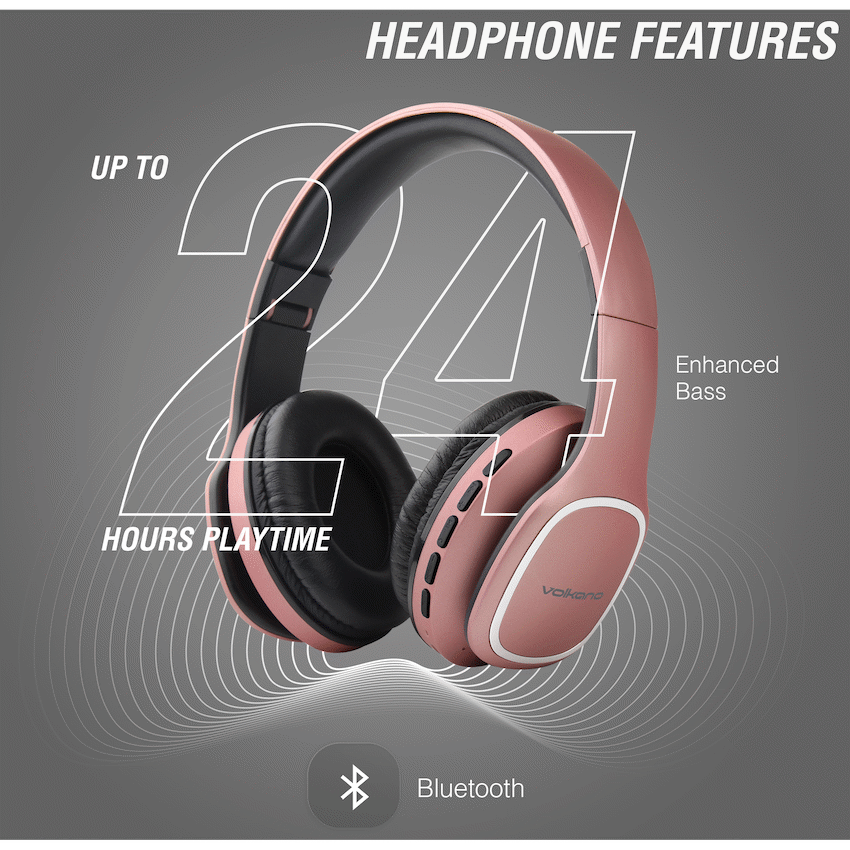 Volkano Phonic Series Bluetooth Full-Size Headphones - Rose Gold - Image 9