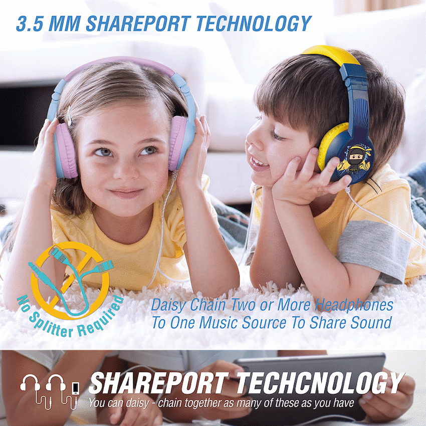Volkano Sidekick Series Wired Kiddies Headphones with Share Port - Yellow/Blue - Image 46