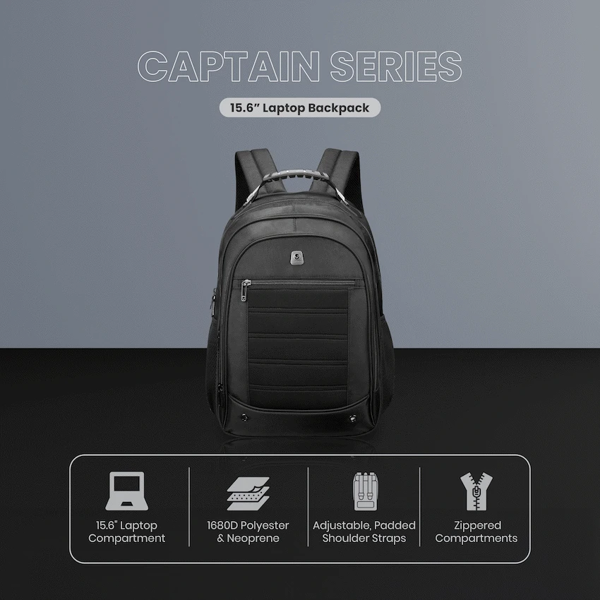 Volkano Captain 15.6" Laptop Backpack - Black - Image 17