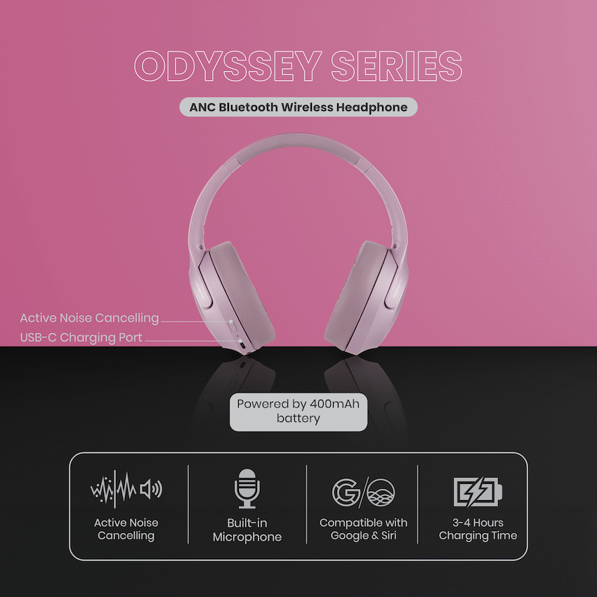 Volkano Odyssey ANC Bluetooth Wireless Headphone - Rose Gold - Image 19